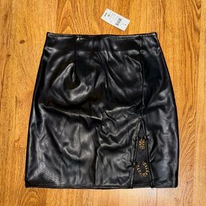 Black Faux Leather Skirt with Chain Detail